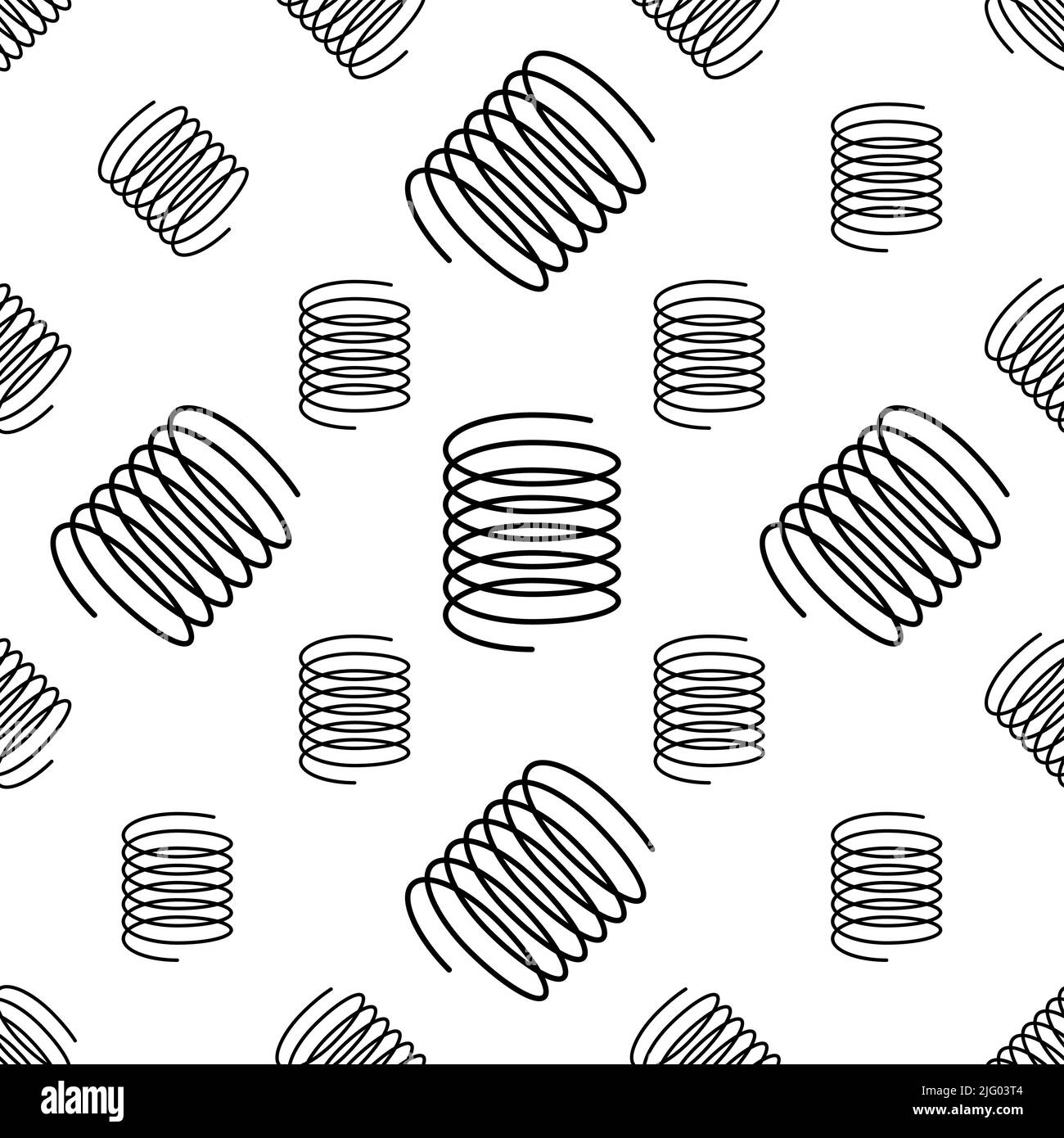 Coil Spring Icon Seamless Pattern, Helical Spring, Energy Storing And Releasing Mechanical