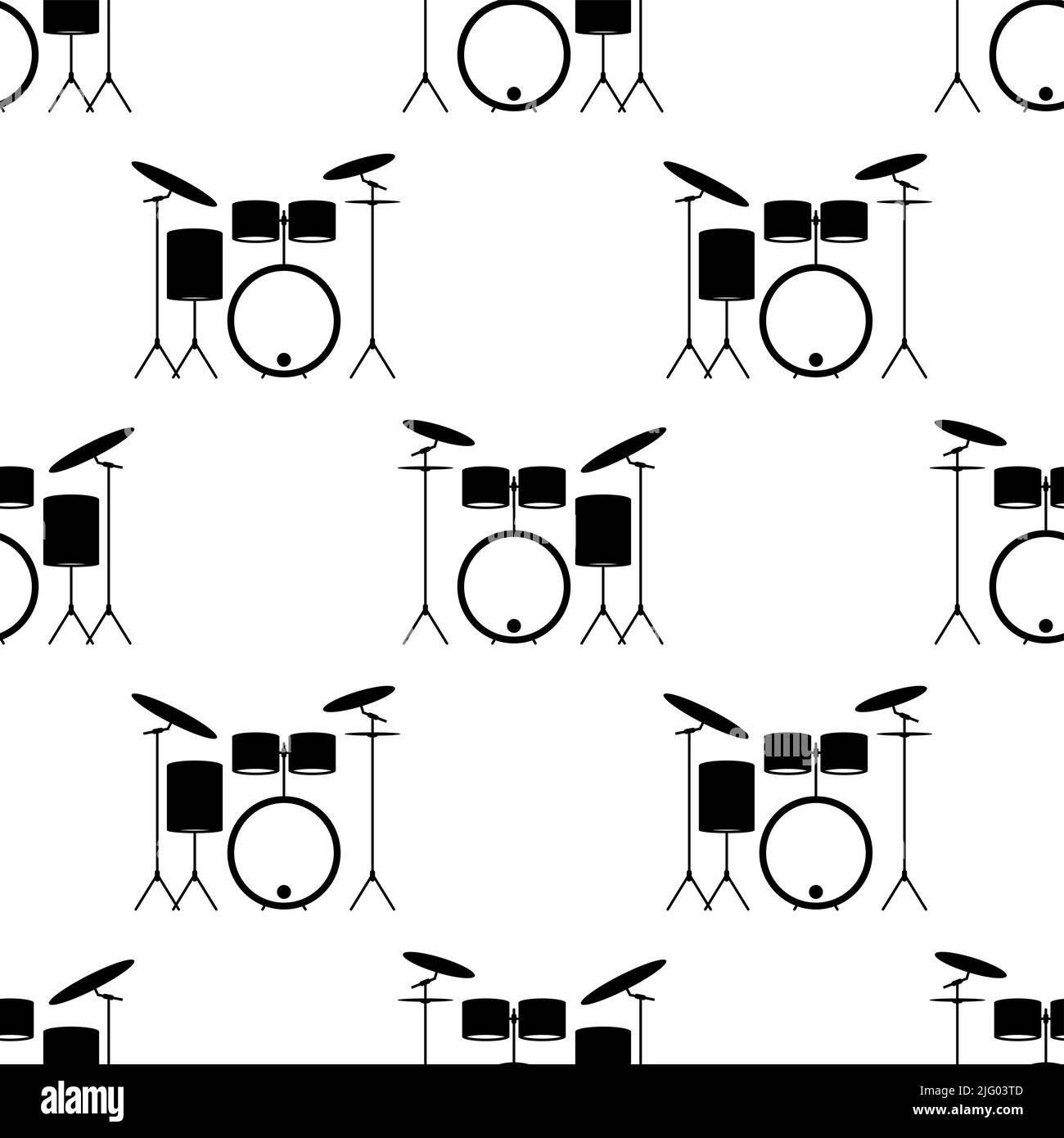 Drum Kit Icon Seamless Pattern, Drum Set, Trap Set Vector Art Illustration Stock Vector