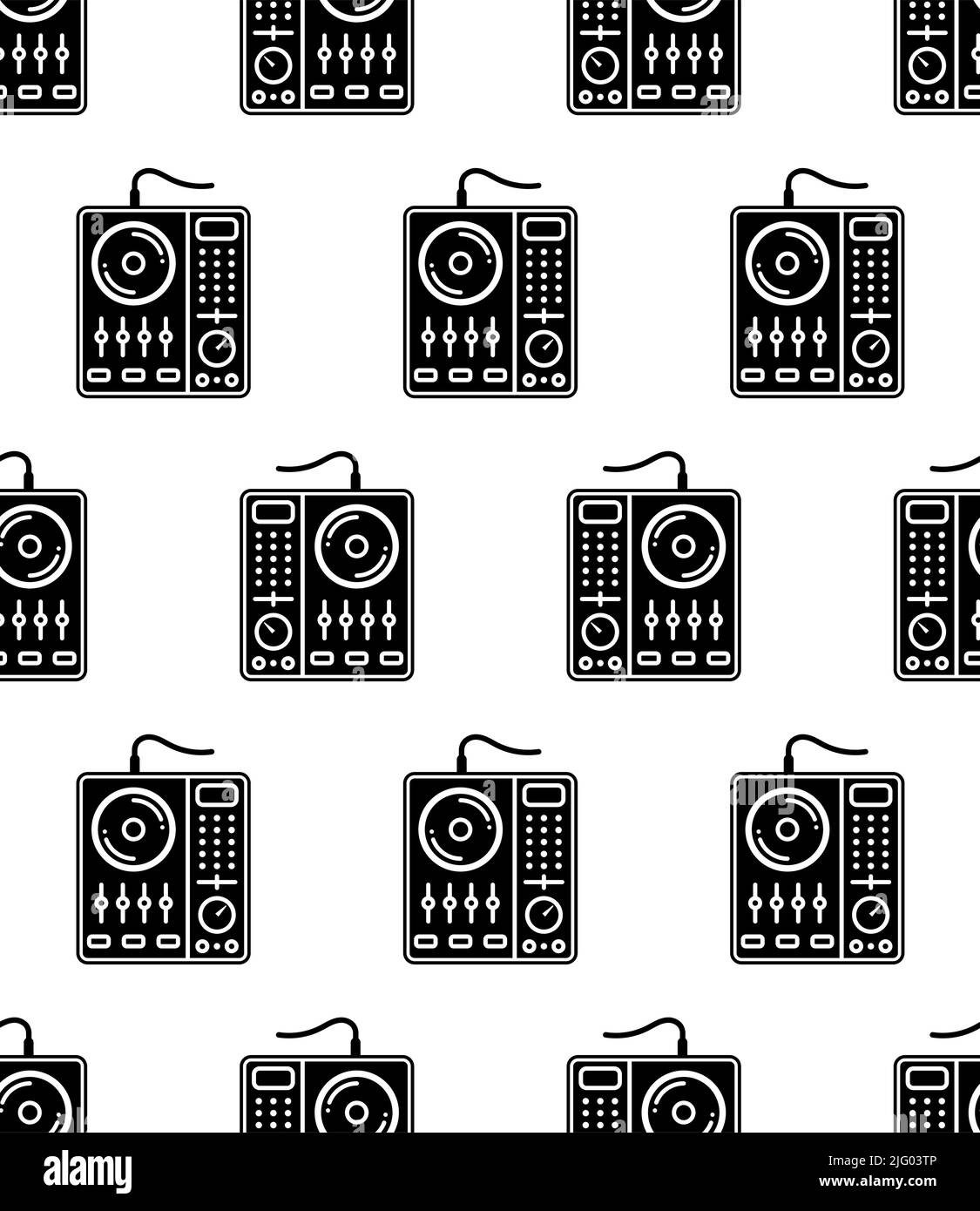 Dj Mixer Icon Seamless Pattern, Disc Jockeys Audio Mixing Console Vector Art Illustration Stock Vector