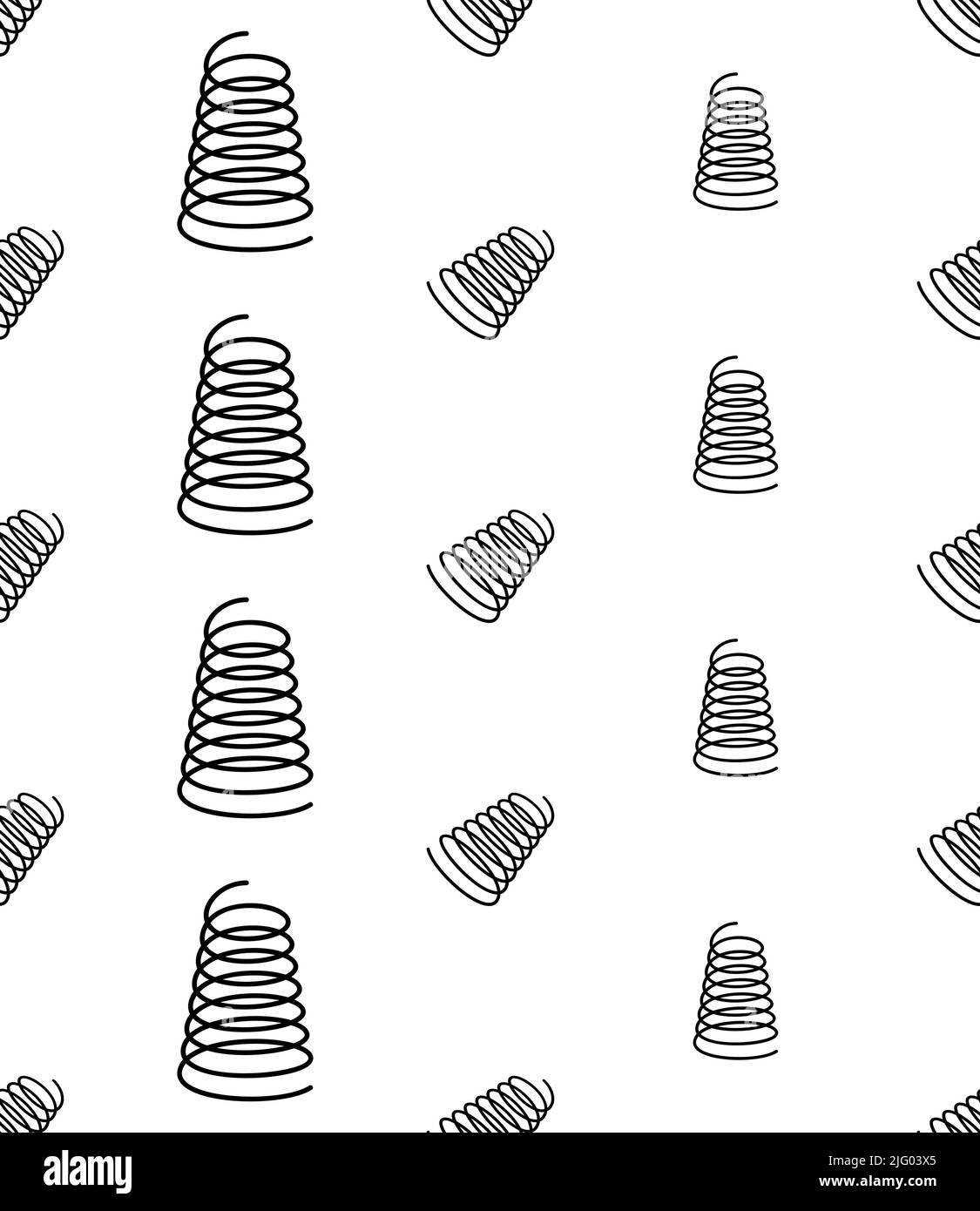 Coil Spring Icon Seamless Pattern, Helical Spring, Energy Storing And Releasing Mechanical