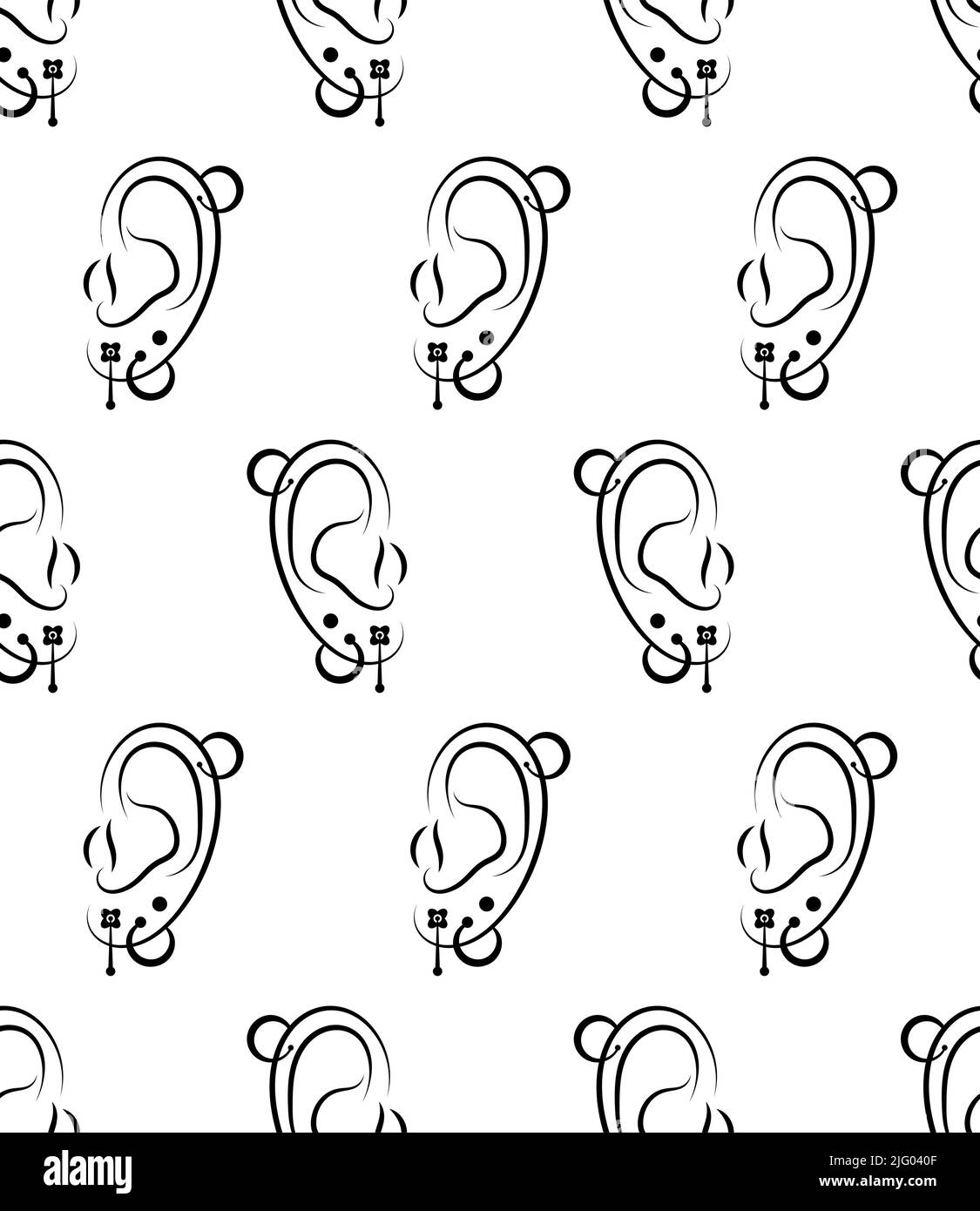 Ear Piercing Icon Seamless Pattern, Creating An Opening To Wear Jewelry In Ear Vector Art