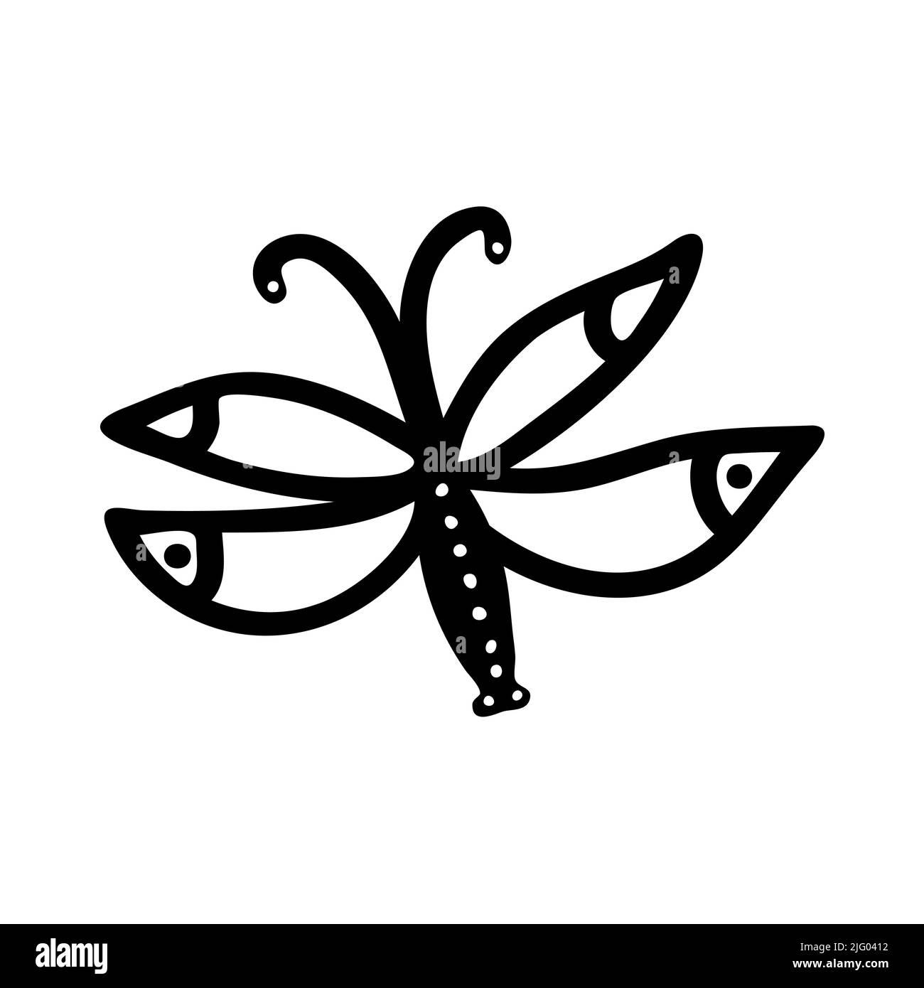 Butterfly, insect, flat line art illustration in doodle style. Cute butterfly, moth. Insect icon Stock Vector