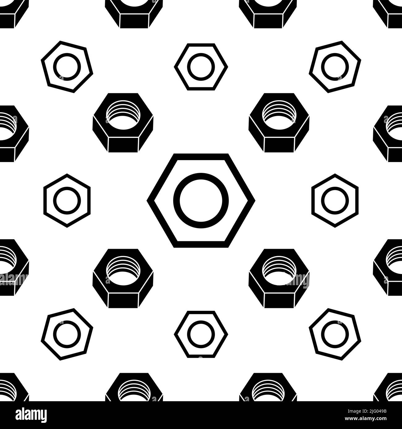 Hexagon Nut Icon Seamless Pattern, Threaded Hole Fastener Icon Vector