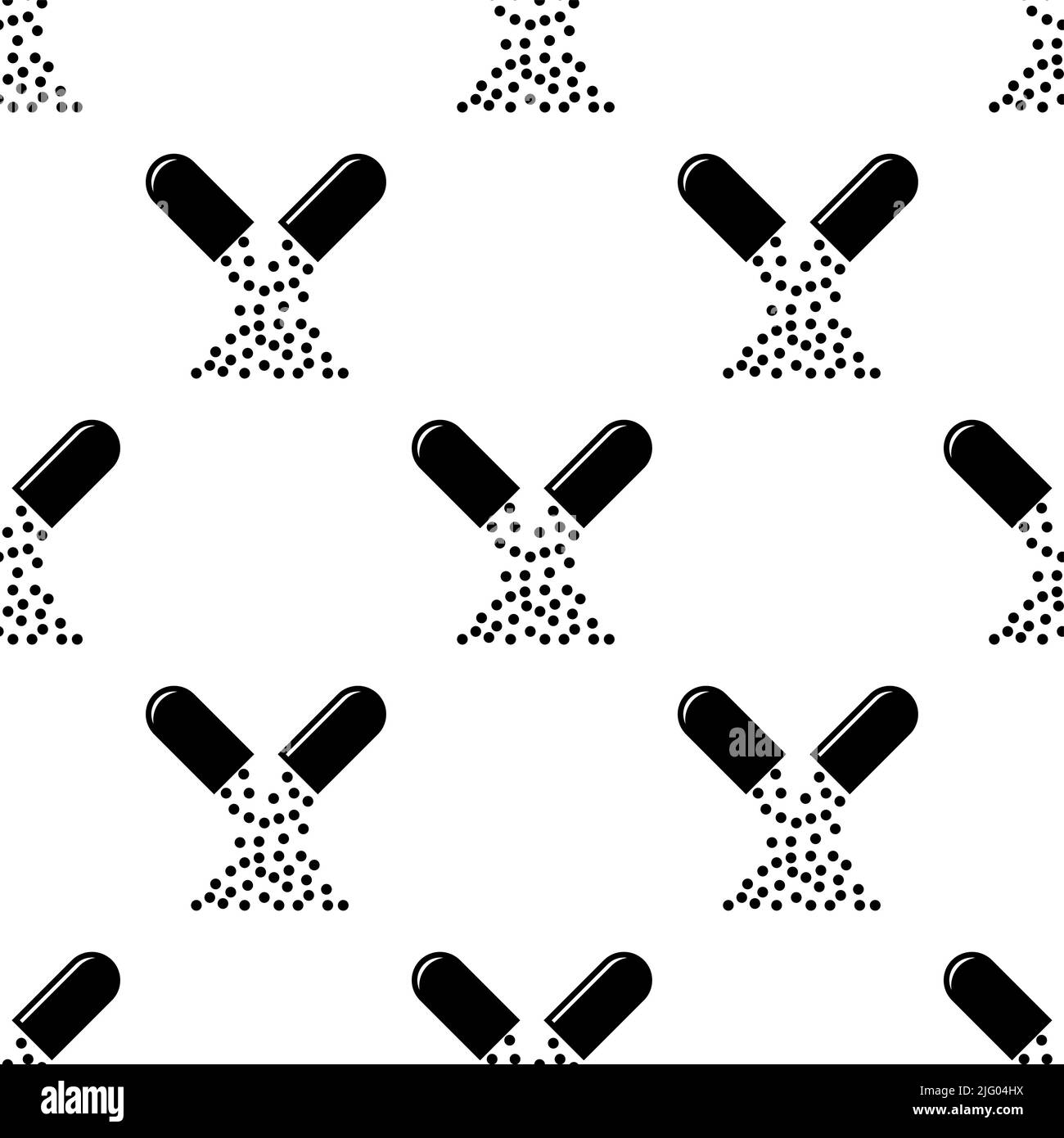 Open Capsule Icon Seamless Pattern, Medicine In Cylindrical Shape Shell Vector Art Illustration Stock Vector
