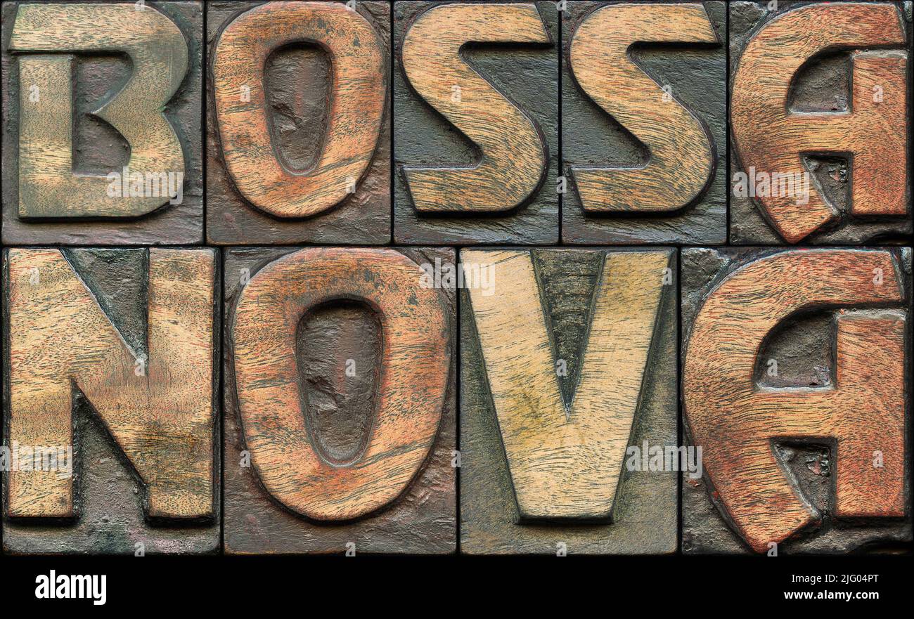 bossa nova label composed from vintage wooden letterpress type Stock Photo