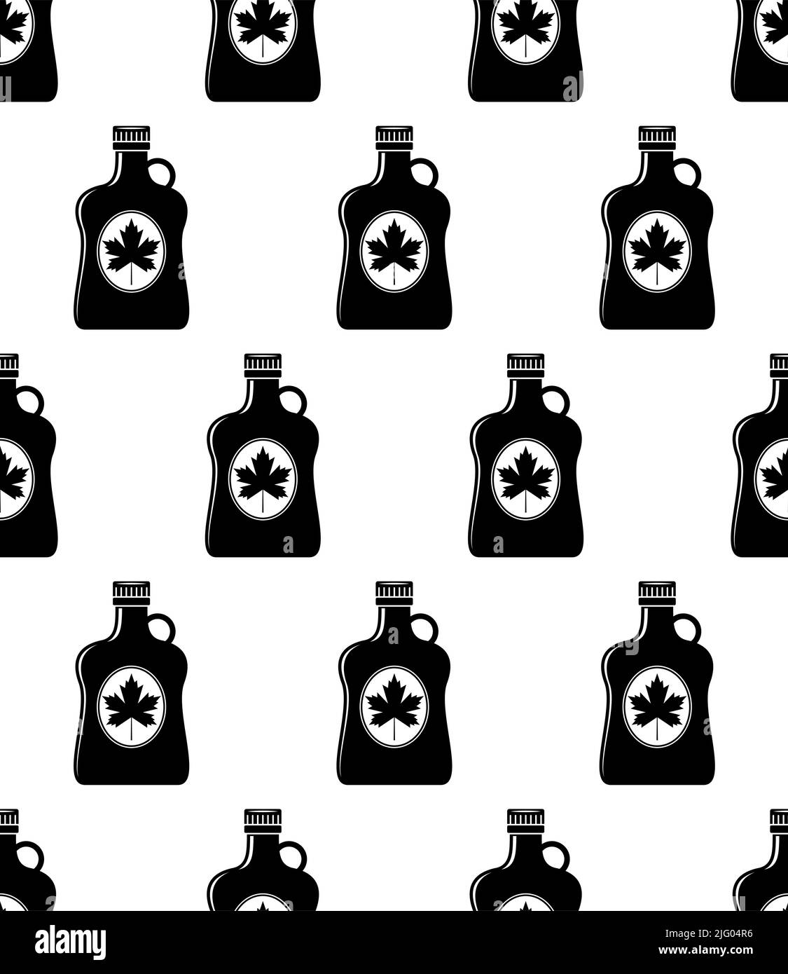 Maple Syrup Icon Seamless Pattern, Bottle Of Maple Tree Syrup Vector Art Illustration Stock Vector