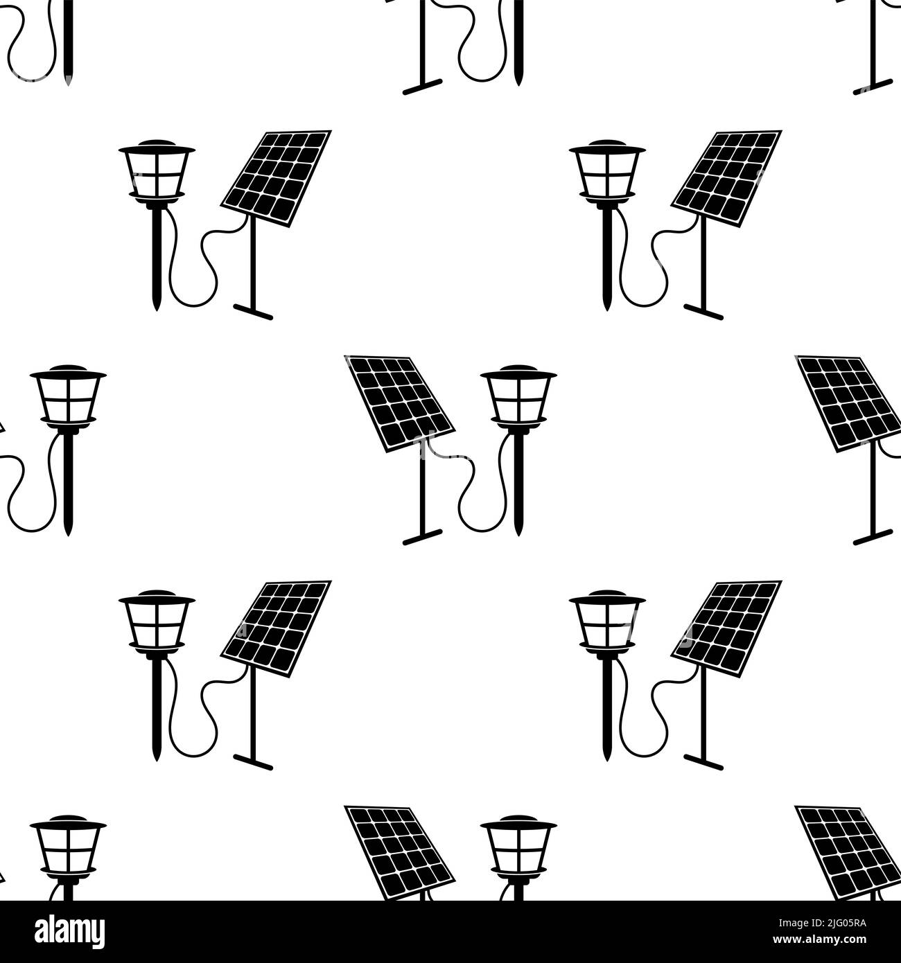 Solar Garden Light Icon Seamless Pattern, Garden Decorative Waterproof Lamp Vector Art
