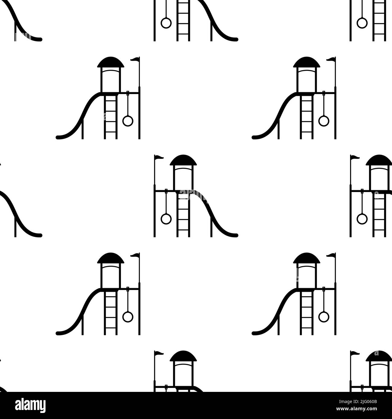 Swing Icon Seamless Pattern, Back And Forth Swinging Hanging Seat Suspended From Rope Vector Art Illustration Stock Vector