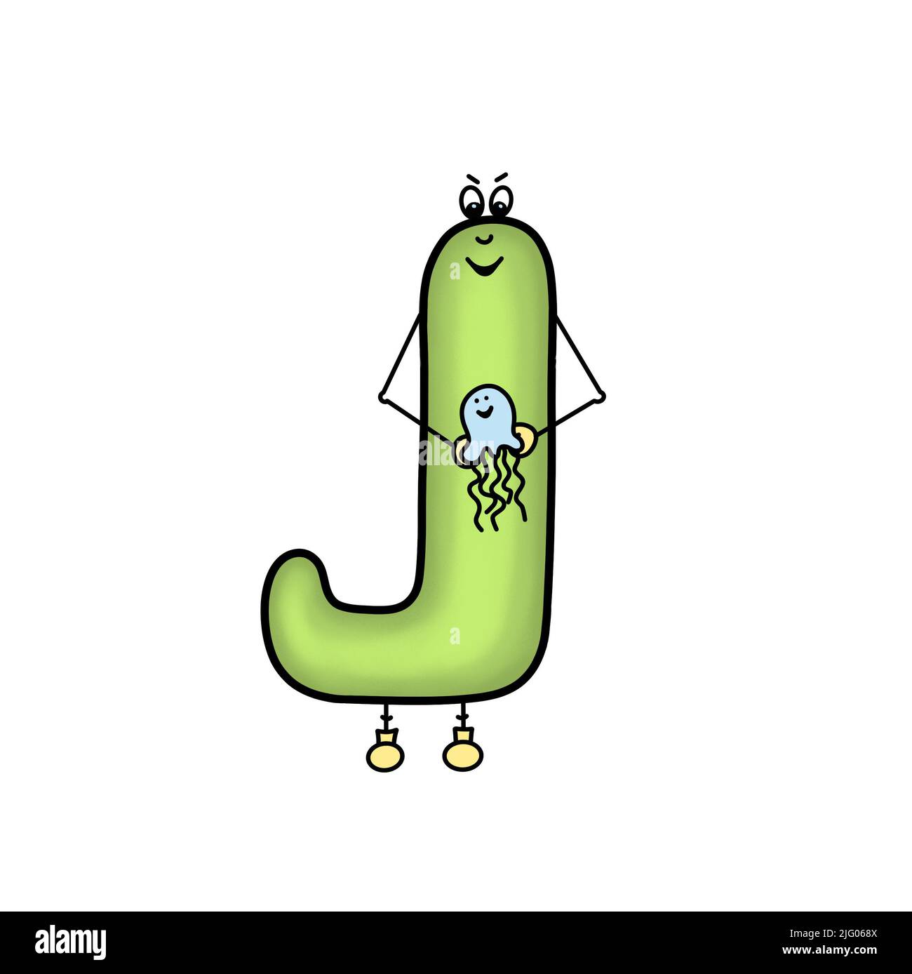 Funny letter J. Childrens cheerful alphabet. Cartoon cute letter