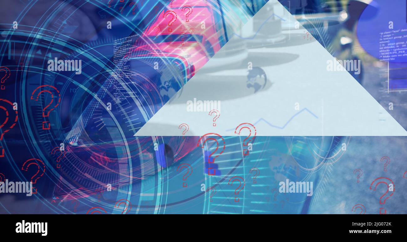 Image of question marks and data over car light Stock Photo