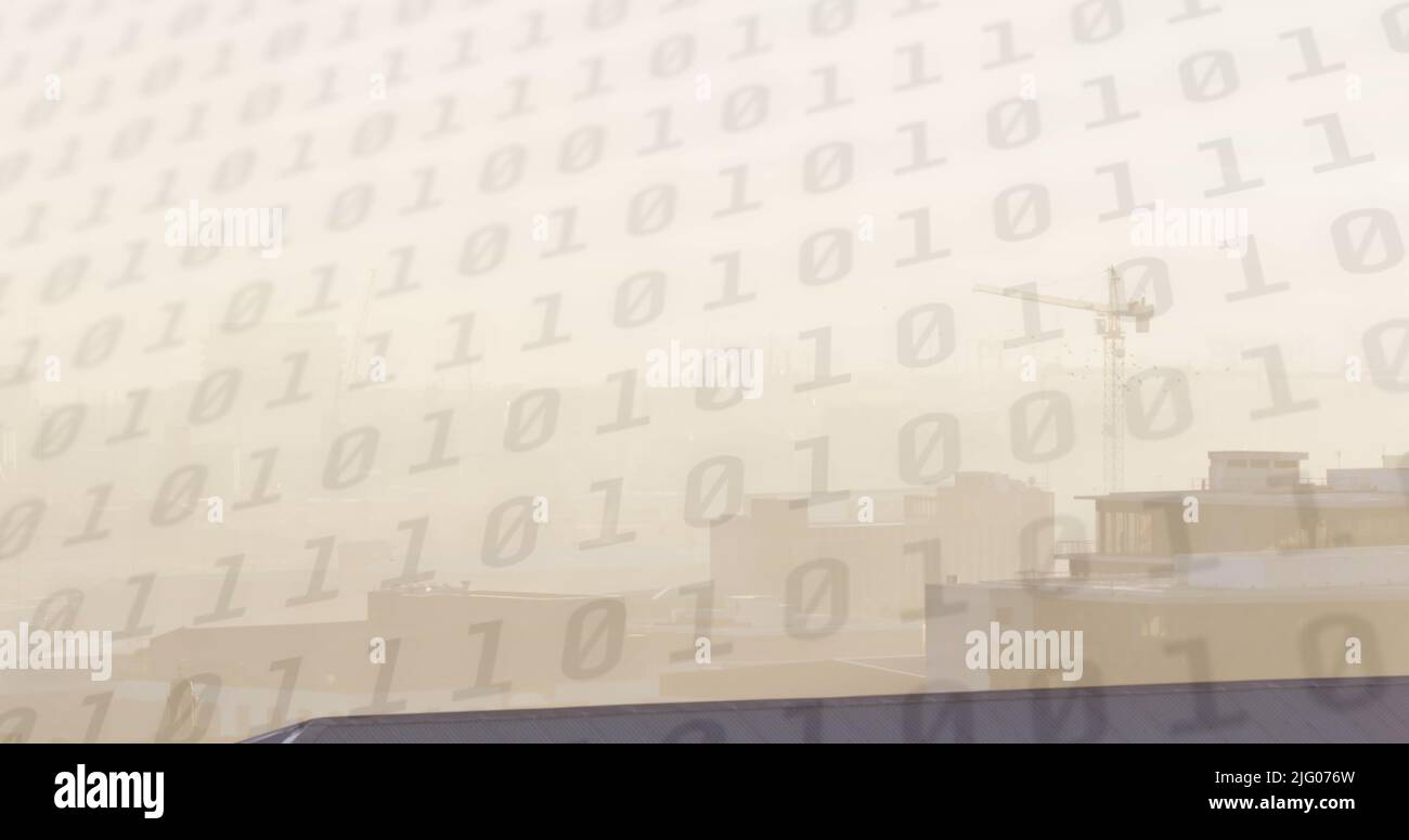 Image of data processing over cityscape Stock Photo
