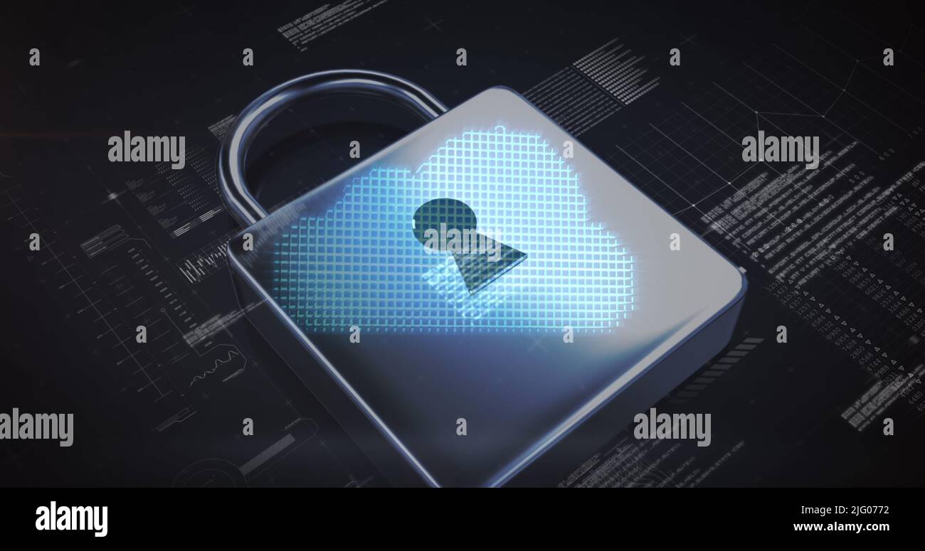 Image of data processing and online security padlock Stock Photo