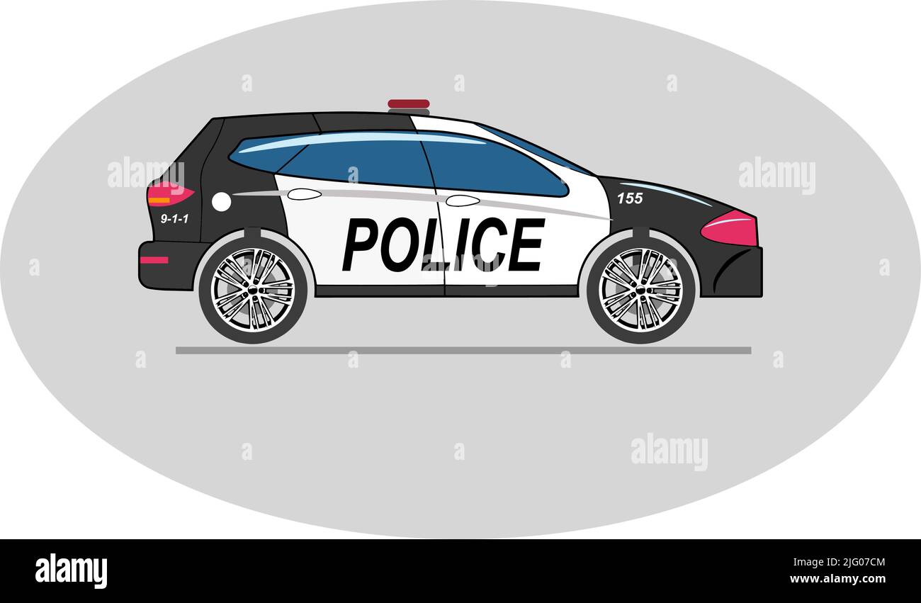 Black police car icon. City patrol transport isolated on the white ...