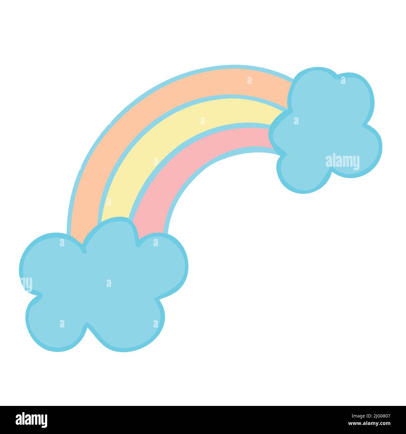 Cute rainbow with clouds in doodle style. Vector illustration Stock Vector