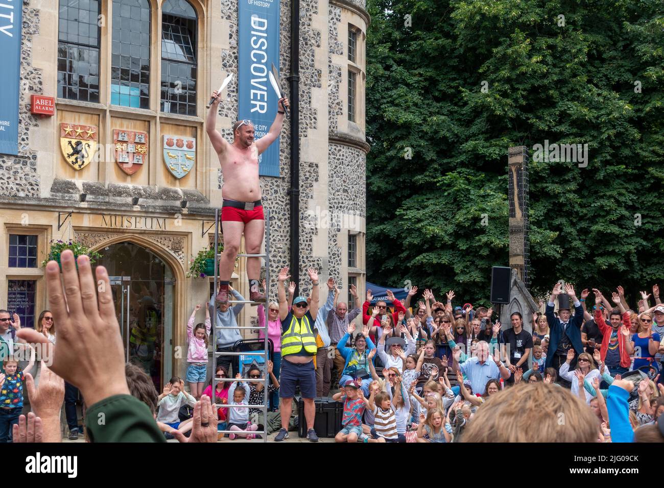 Performers at the Winchester Hat Fair in Hampshire, England, UK Stock