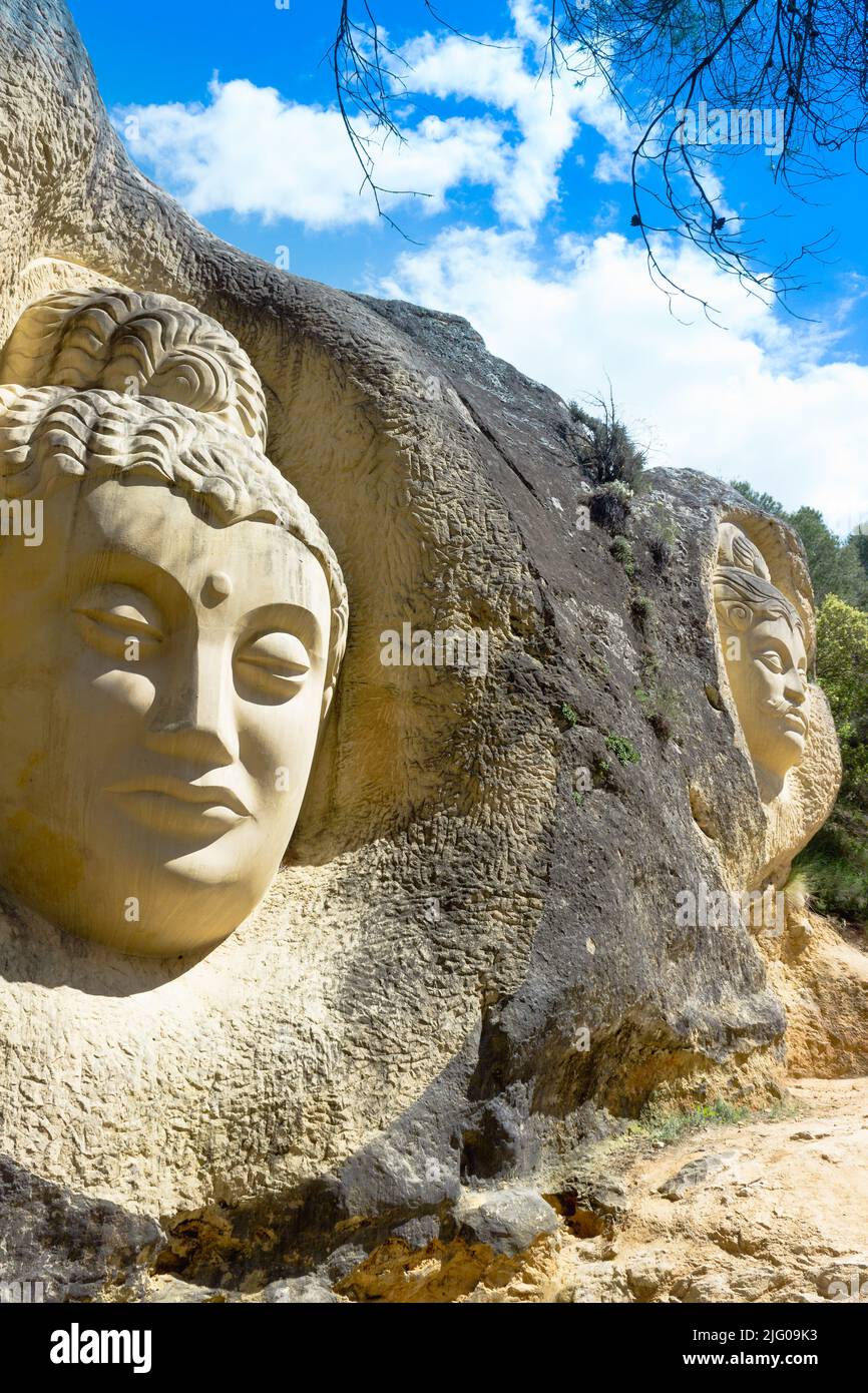 Buddhist Carving in Buendia Nature park Stock Photo
