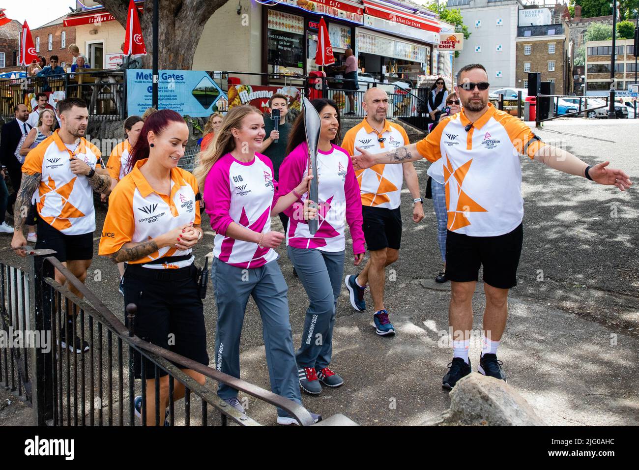 Windsor and Eton, UK. 6th July, 2022. Batonbearers Jemma Wood and Avni
