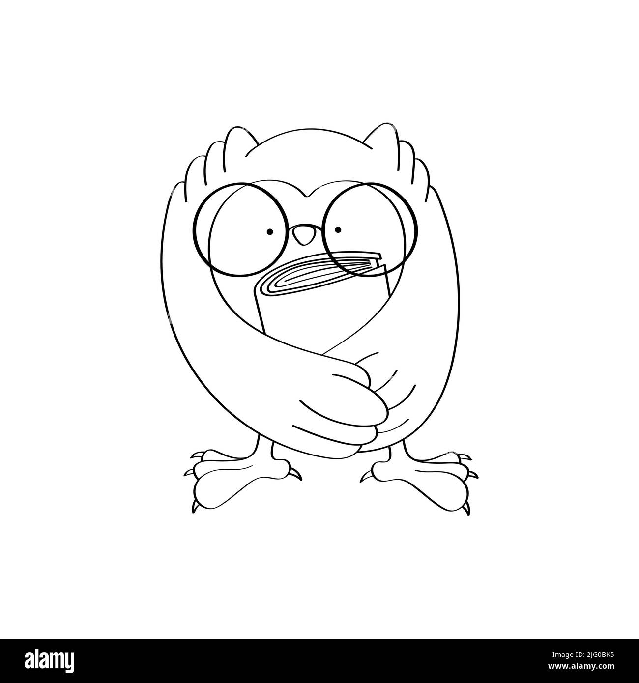 Owl Clipart Coloring Page in Cute Cartoon Style Beautiful Clip Art Owl in Glasses with a Book Black and White. Vector Illustration of an Bird for Stock Vector