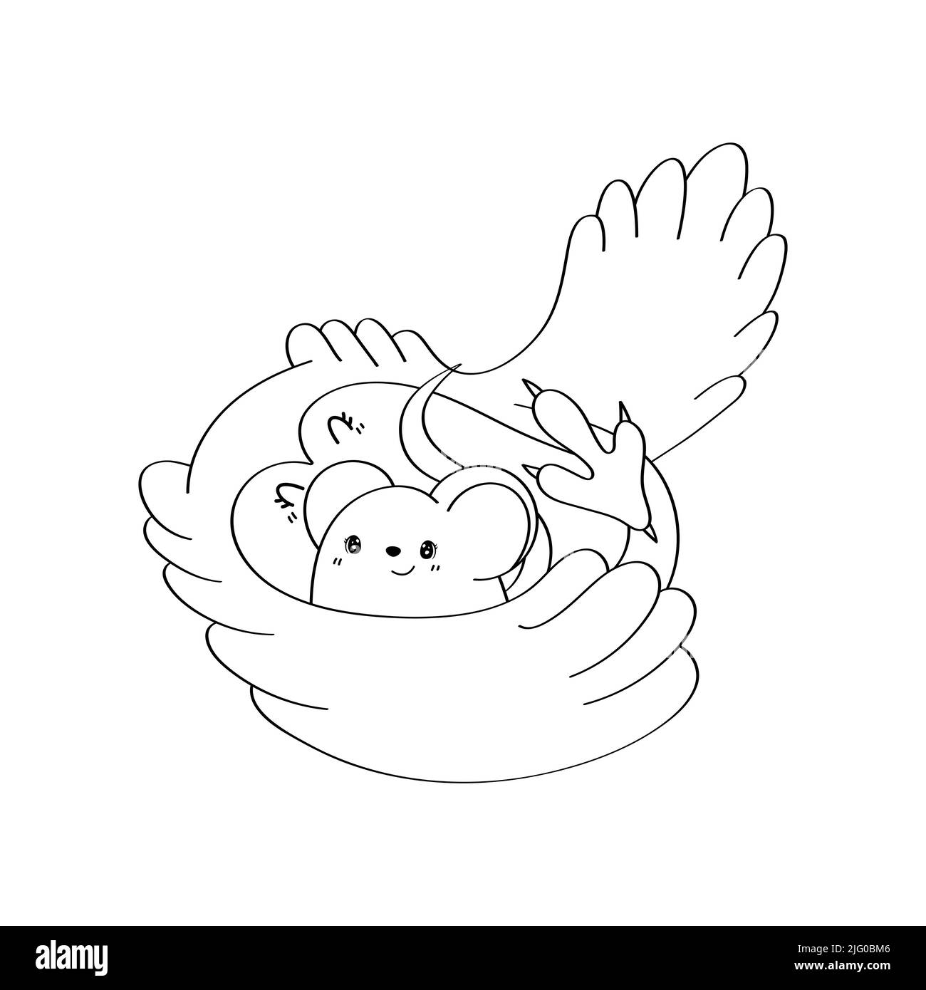 Black and White Owl Clipart in Cute Cartoon Style Beautiful Clip Art Coloring Page Owl with Mouse . Vector Illustration of an Bird for Prints for Stock Vector