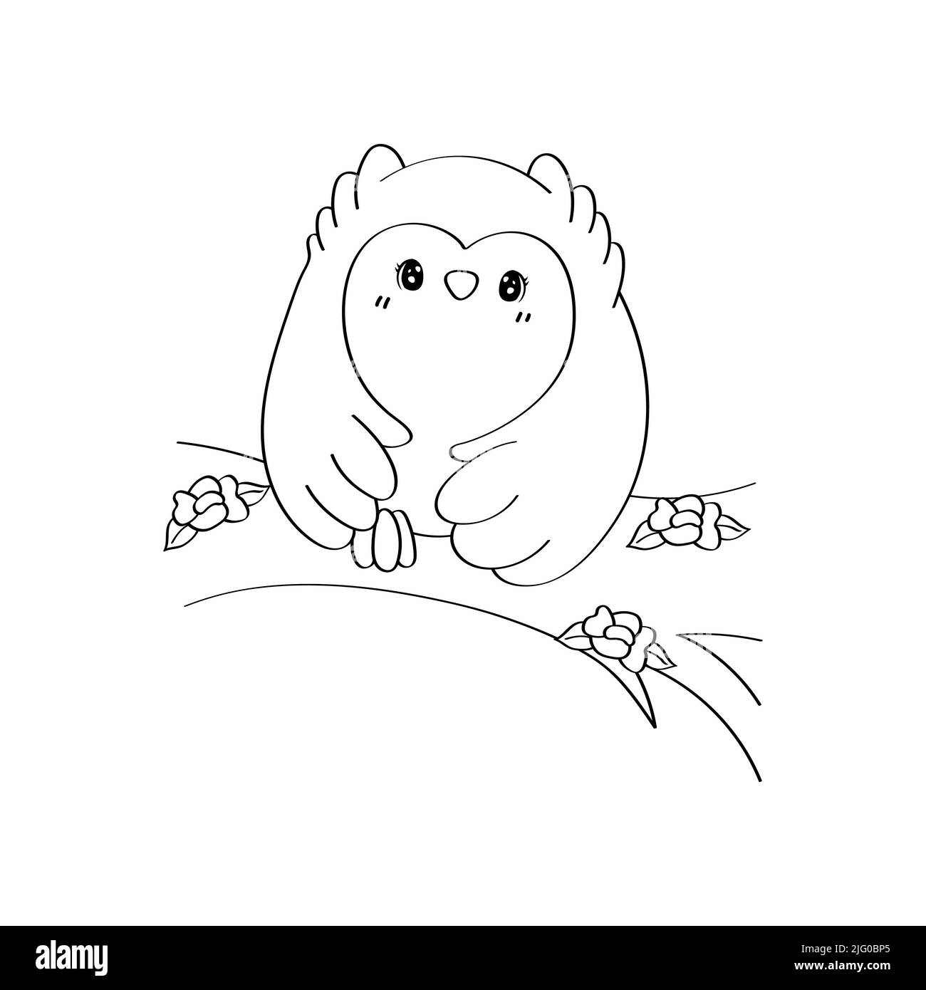 Cute Clipart Owl Black and White Illustration in Cartoon Style. Cartoon Clip Art Coloring Page Owl Sitting on a Tree. Vector Illustration of a Bird Stock Vector