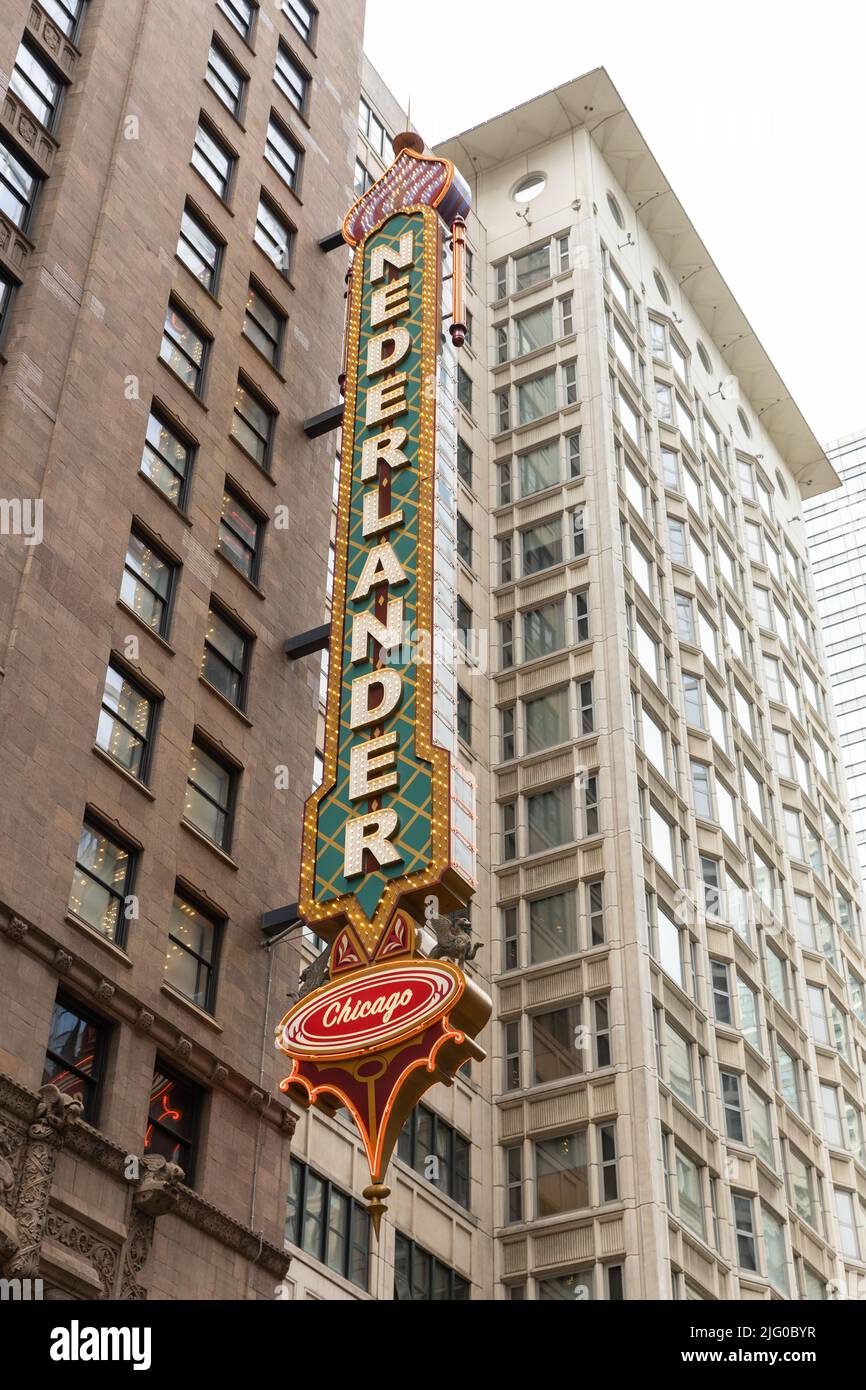 James M. Nederlander Theater is located in the Loop area of Chicago, previously known as the Oriental Theatre. Stock Photo