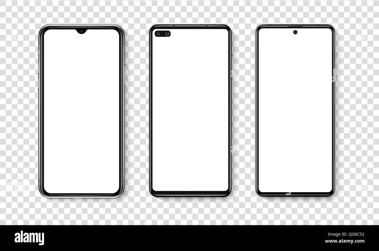 High quality realistic trendy smartphone with blank white screen. Phone