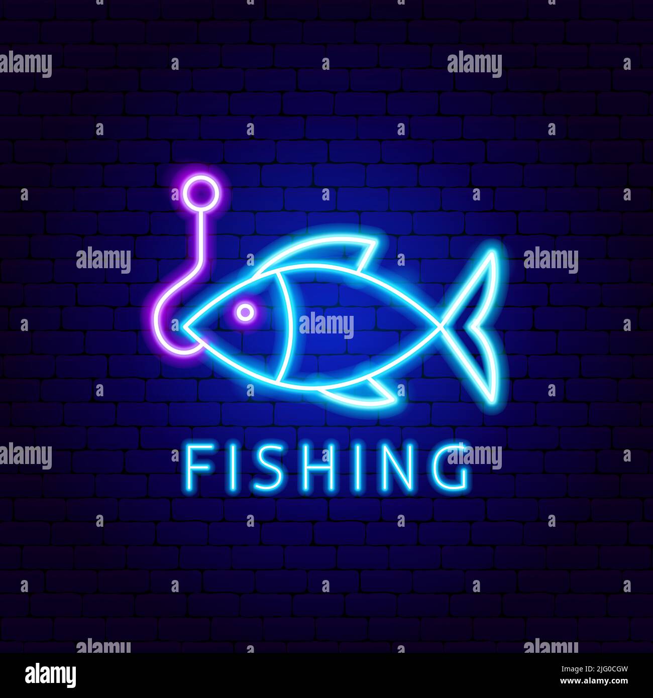 Fishing Neon Label Stock Vector