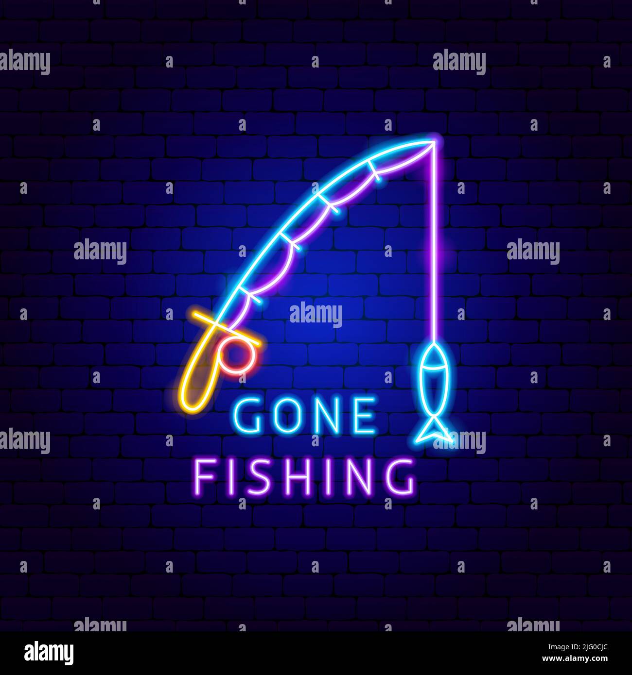 Gone Fishing Neon Label Stock Vector