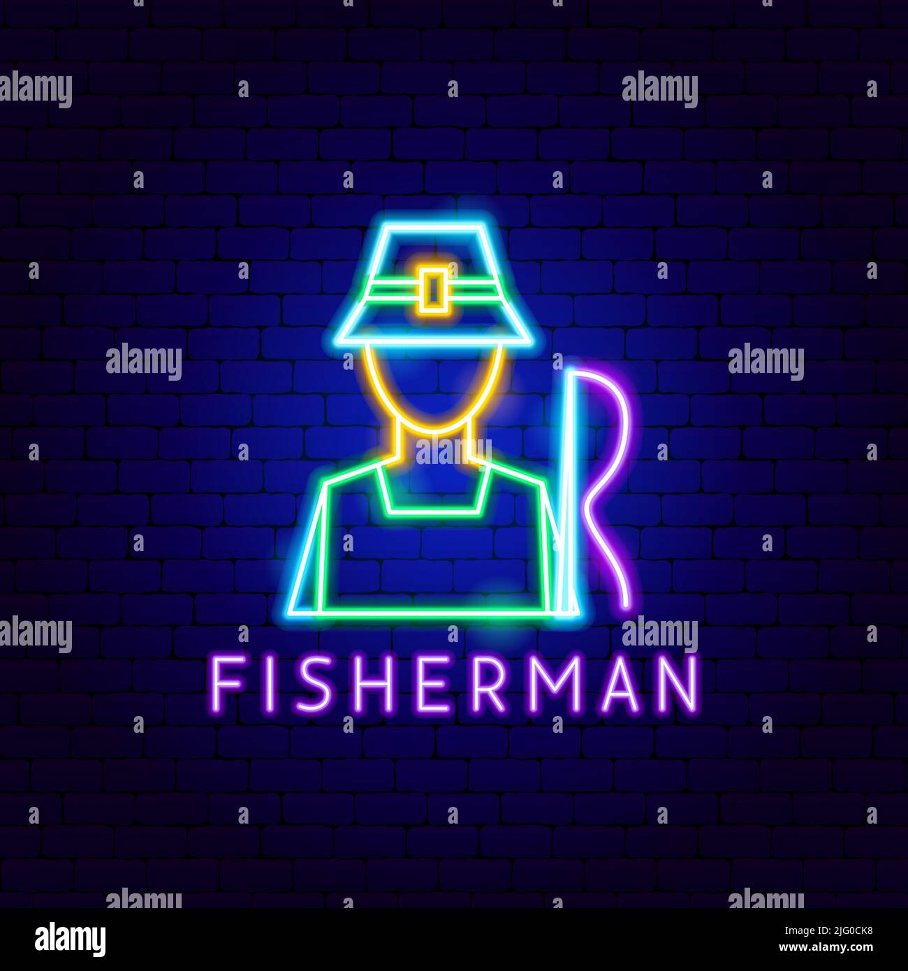 Fisherman Neon Label Stock Vector