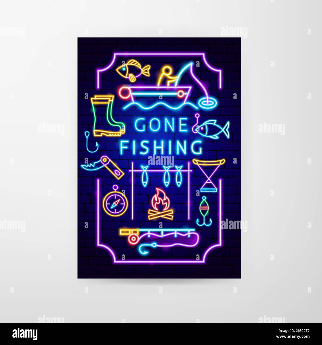 Gone Fishing Neon Flyer Stock Vector