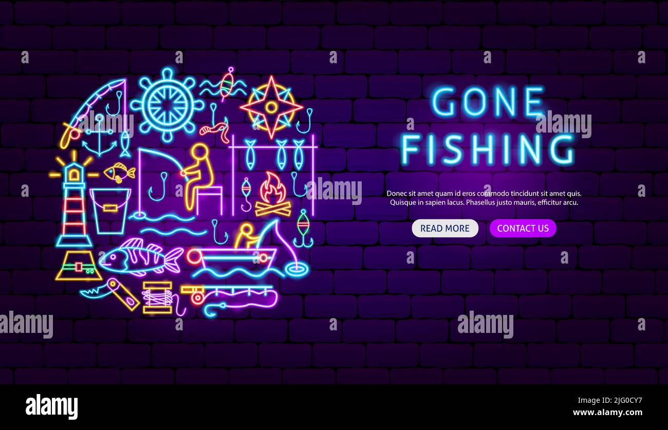 Fishing Neon Banner Design Stock Vector