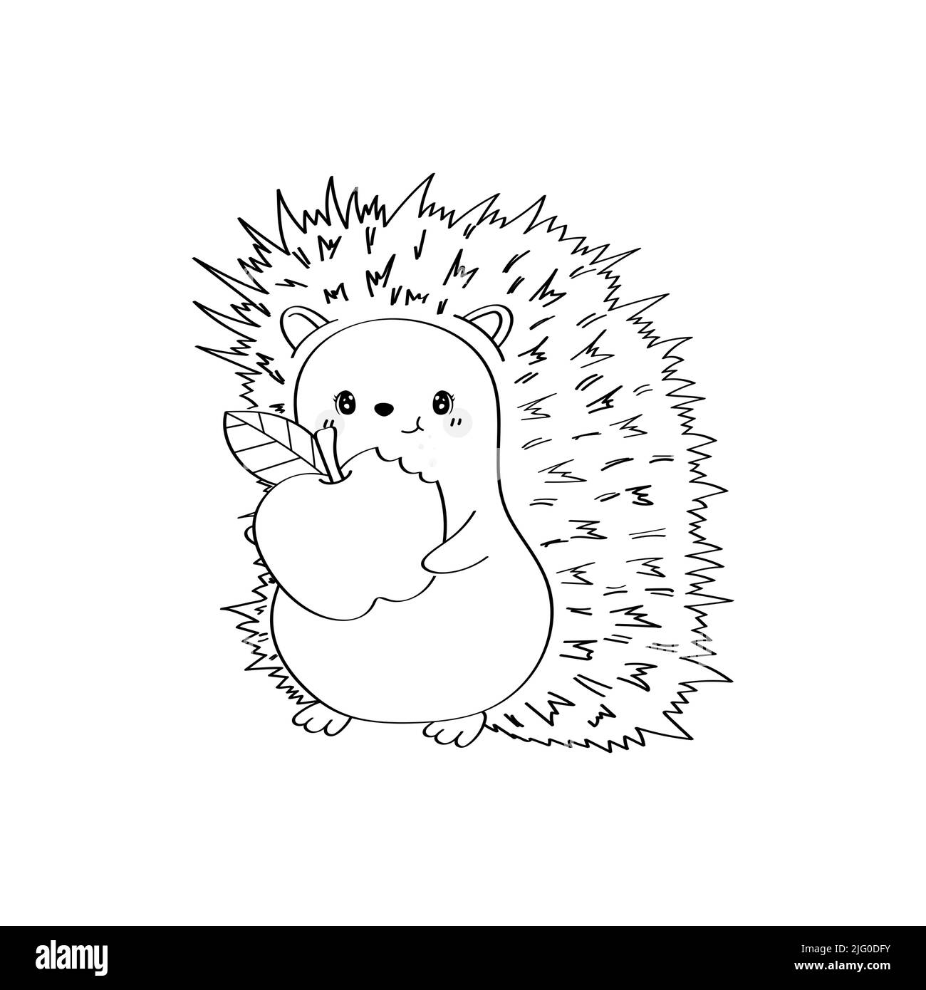 Coloring Page Hedgehog Clipart Character Design. Adorable Clip Art Hedgehog Black and White. Vector Illustration of an Forest Animal for Prints for Stock Vector