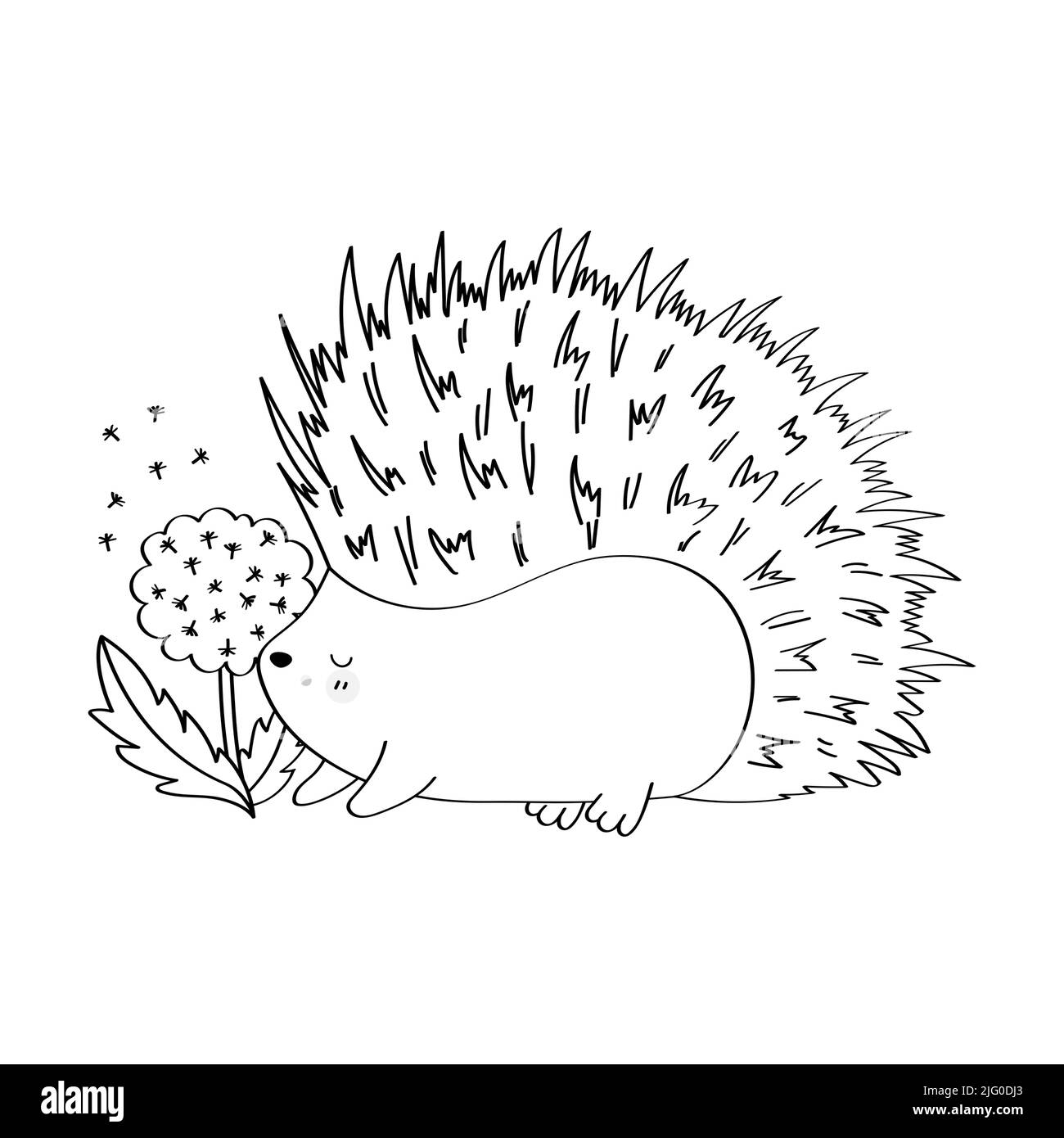 Clipart Hedgehog Coloring Page in Cartoon Style. Cute Clip Art Hedgehog Black and White. Vector Illustration of an Forest Animal for Stickers, Baby Stock Vector