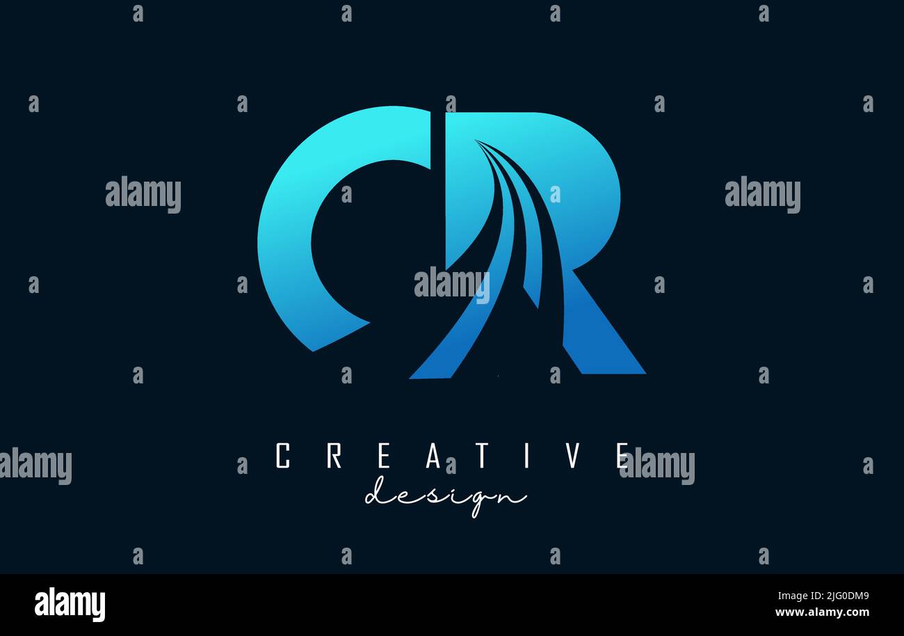 Creative blue letter Cr c r logo with leading lines and road concept ...