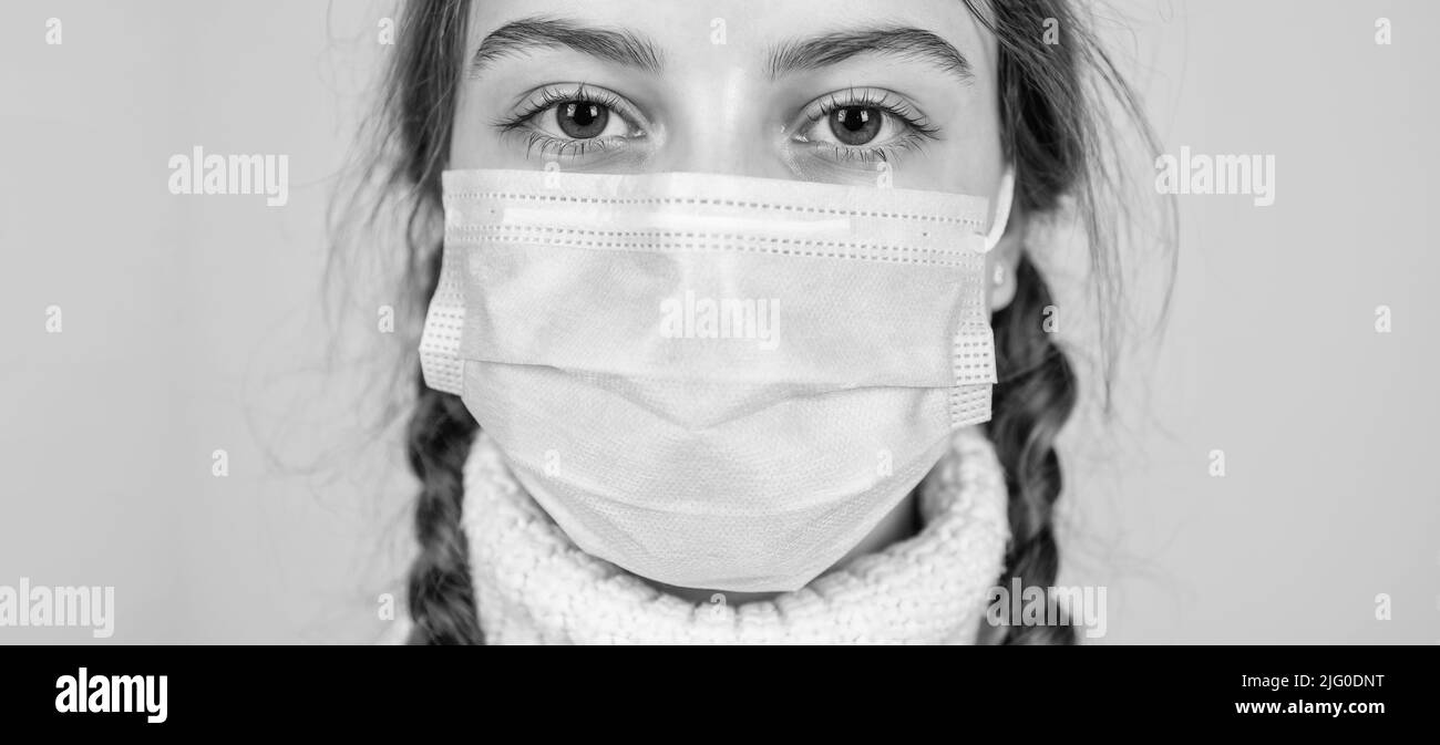 Teen girl wearing medical mask Black and White Stock Photos & Images ...