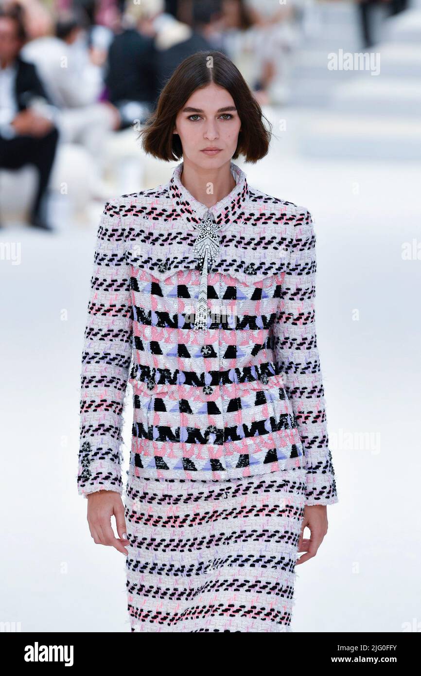 France. 05th July, 2022. Model walks on the runway during the Chanel Fall  Winter 2022-2023 Haute Couture Fashion Show held in Paris, France on July  5, 2022. (Photo by Jonas Gustavsson/Sipa USA)
