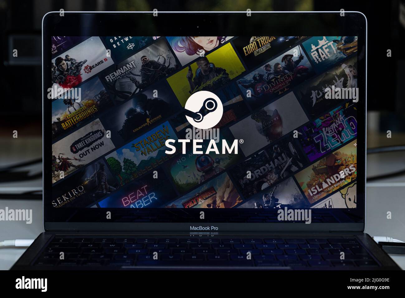 Steam app on PC screen. Steam is a video game digital distribution
