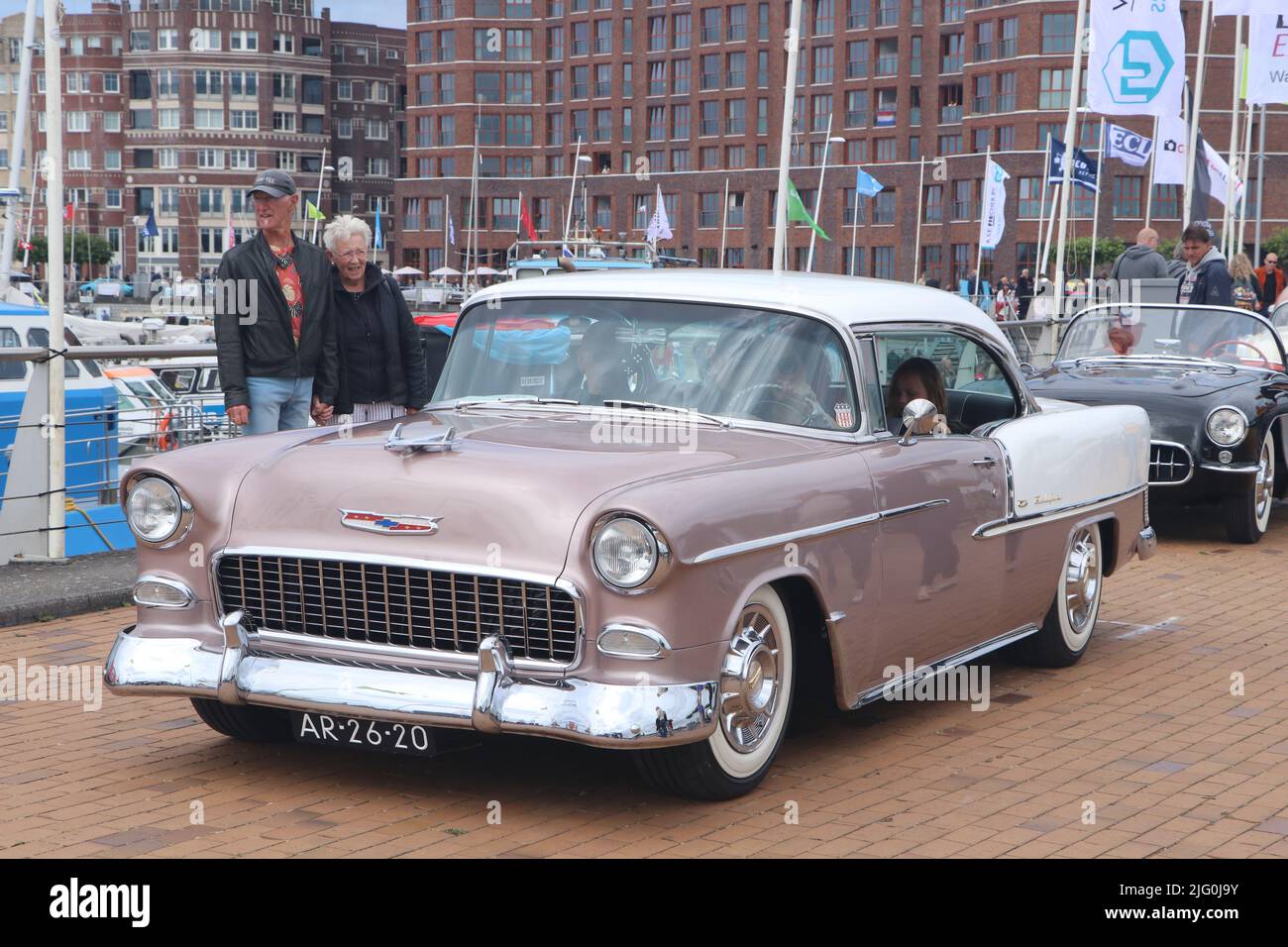 pink Chevrolet Bel Air classic american car on old timer day in dutch city Lelystad, the Netherlands Stock Photo