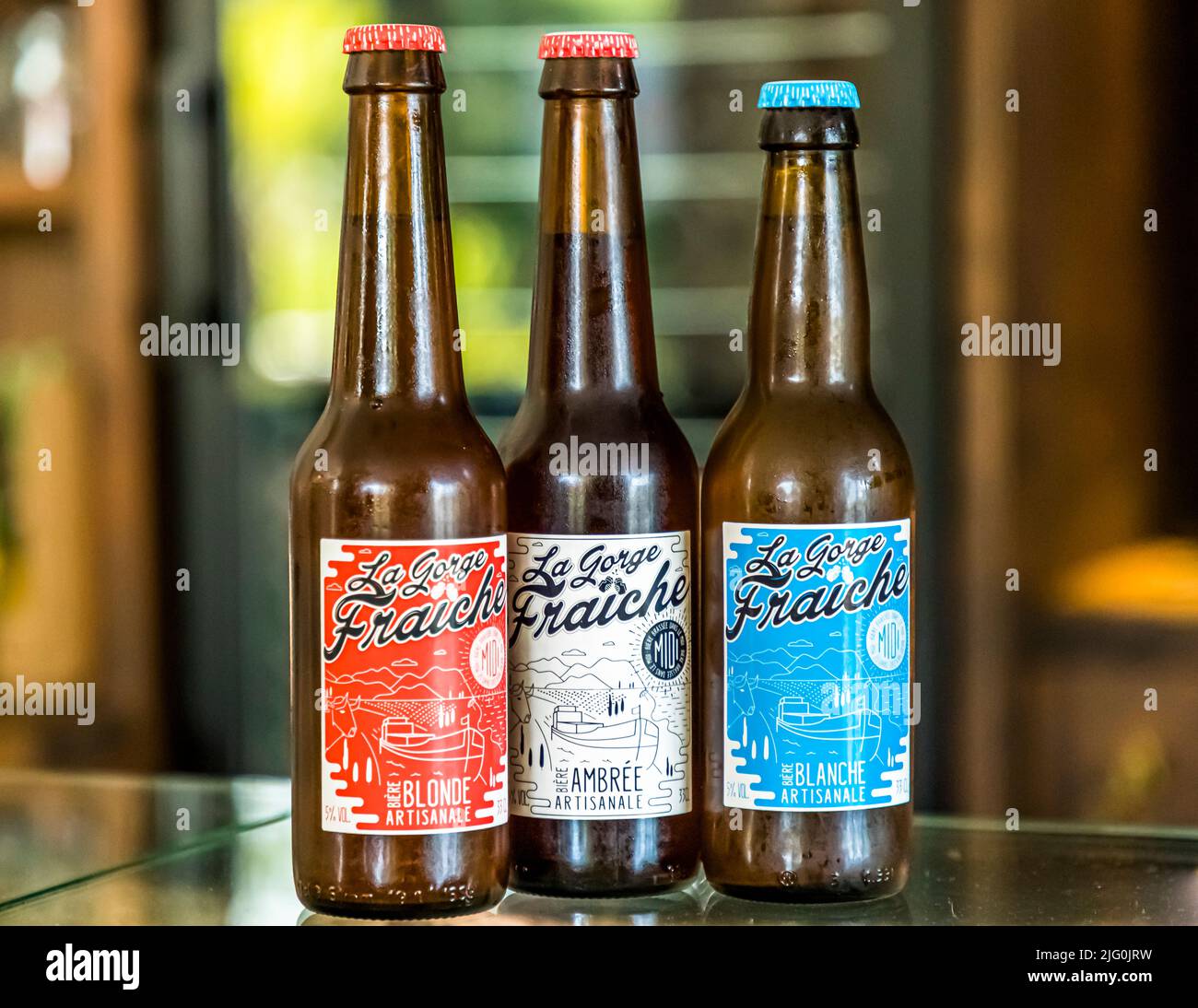 The Ambrée craft beer from the brewery La Gorge Fraiche near Montpellier, France Stock Photo