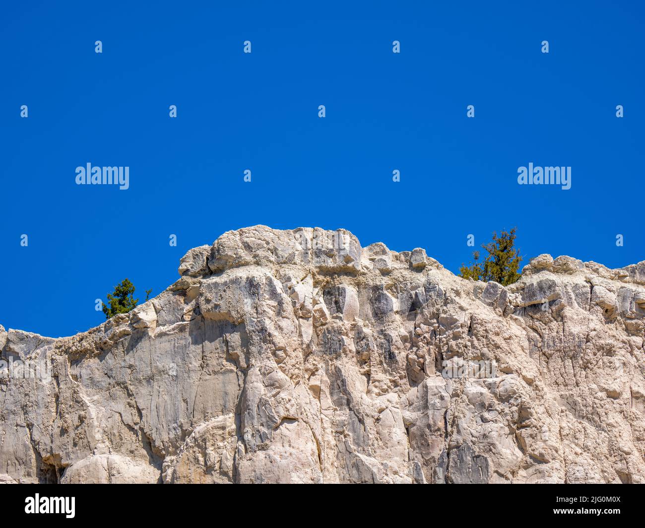 View of rock cliff wall from the Cliff Shelf Nature Trail in Badlands National Park in South Dakota USA Stock Photo