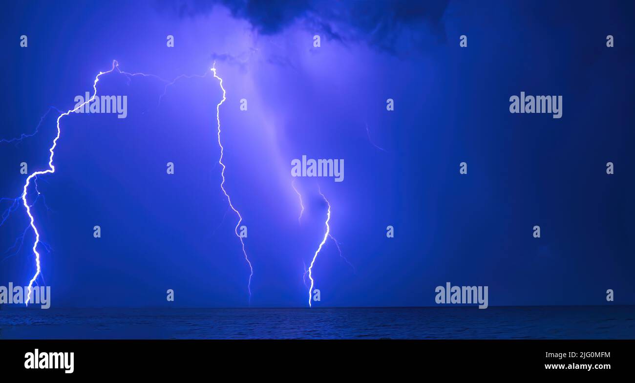 Night Lightning storm over the Gulf of Mexico in Venice Florida USA Stock Photo