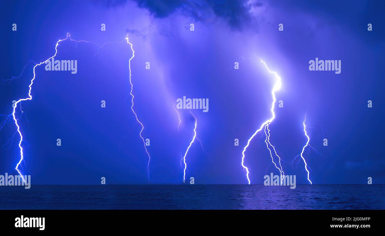 Night Lightning storm over the Gulf of Mexico in Venice Florida USA Stock Photo