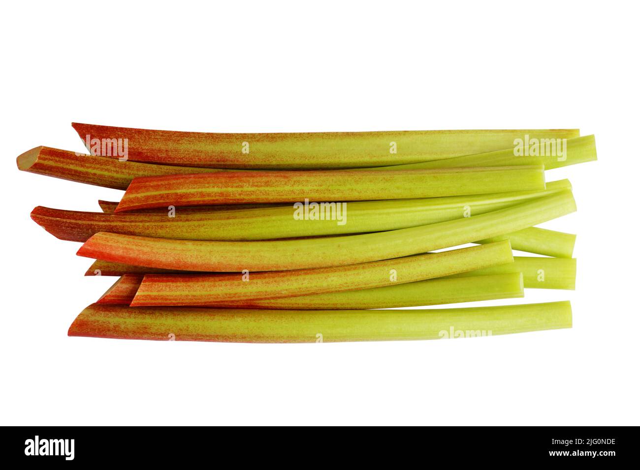 Fresh raw red and green rhubarb stalks isolated on white background Stock Photo