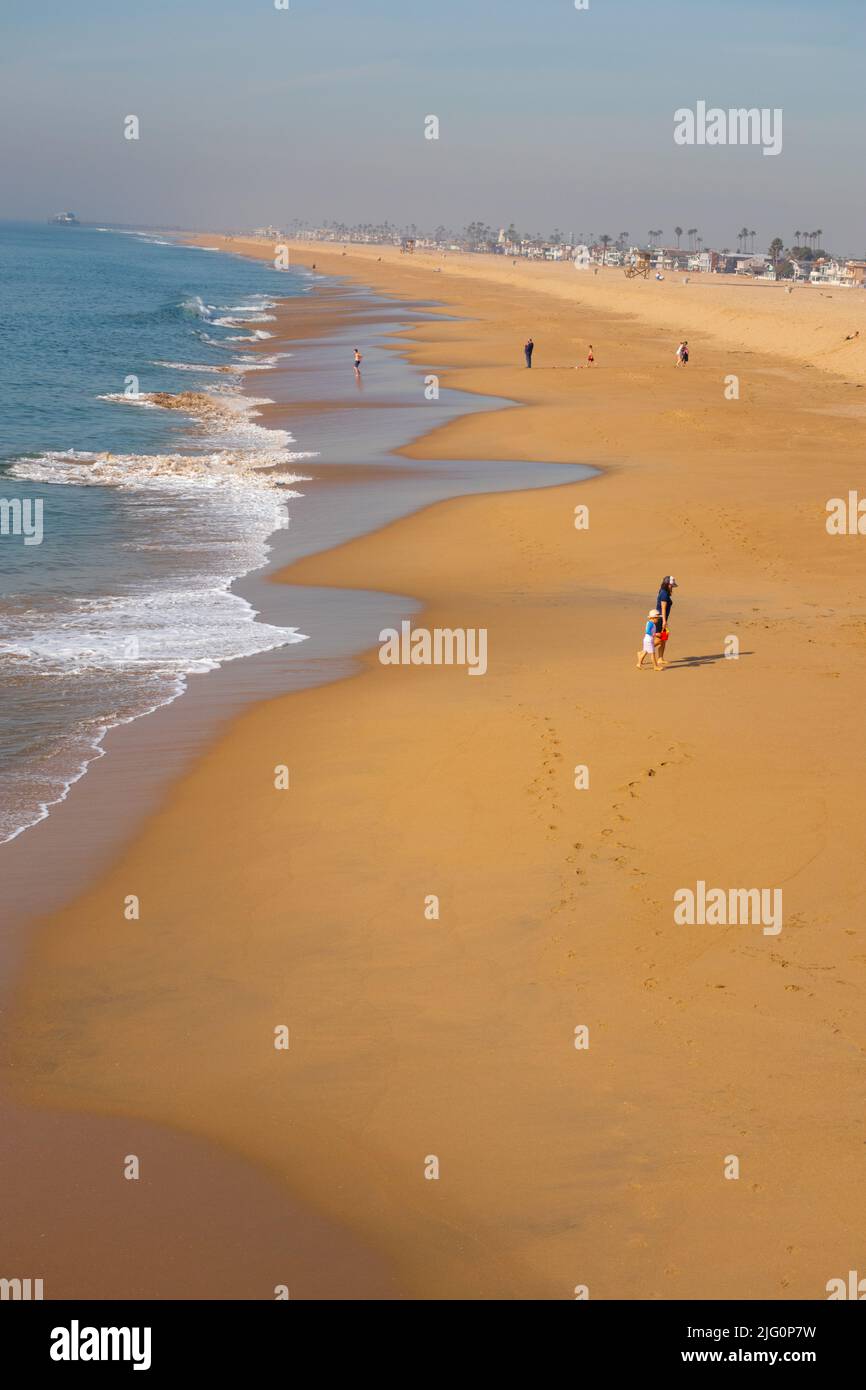 Long sandy beach on the Balboa peninsula, Newport beach Southern California USA Stock Photo