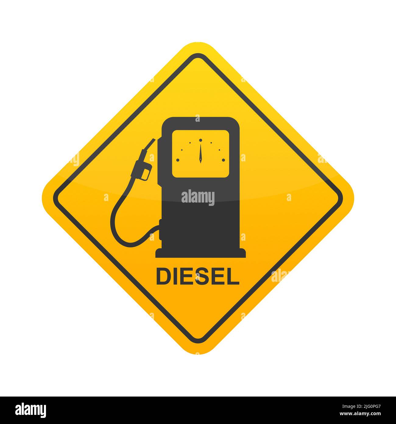 Yellow warning sign with the image of a diesel fuel pump. Warning about