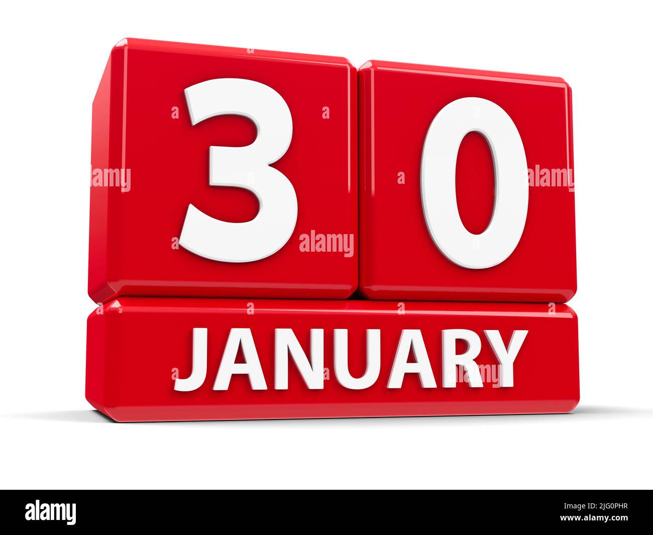 Red cubes - The Thirtieth of January - on a white table, three-dimensional rendering, 3D illustration Stock Photo