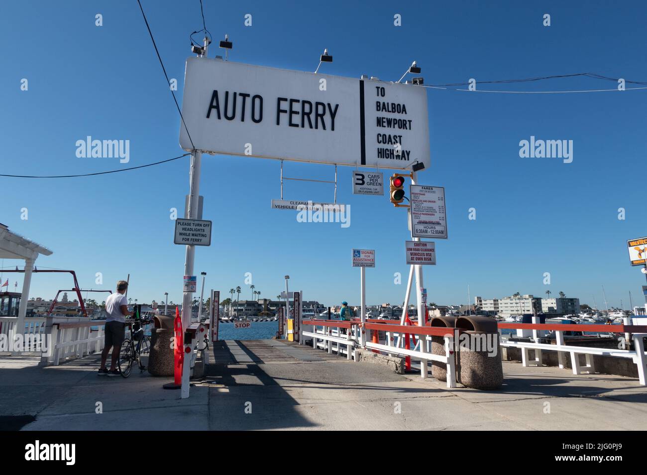Old fashioned Small car ferry entrance on Balboa Island Newport beach Southern california USA Stock Photo