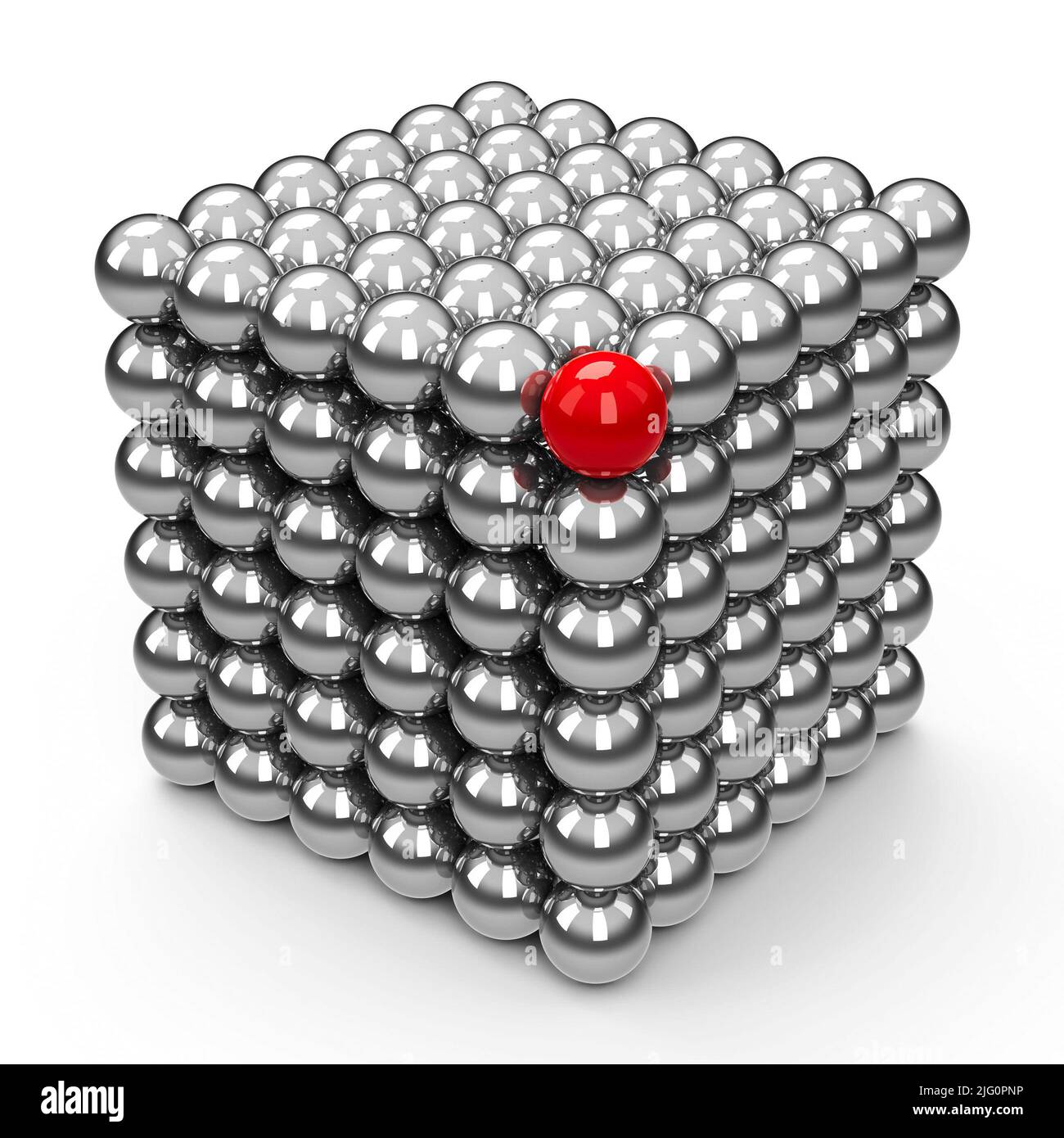 The neodymium magnet toy with red different element - isolated on a white - represents individuality and leadership, three-dimensional rendering, 3D i Stock Photo