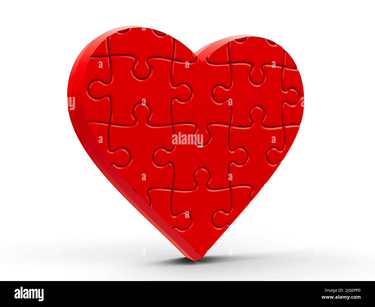 Red puzzle heart represents love and valentine's day, 3d rendering, 3D illustration Stock Photo
