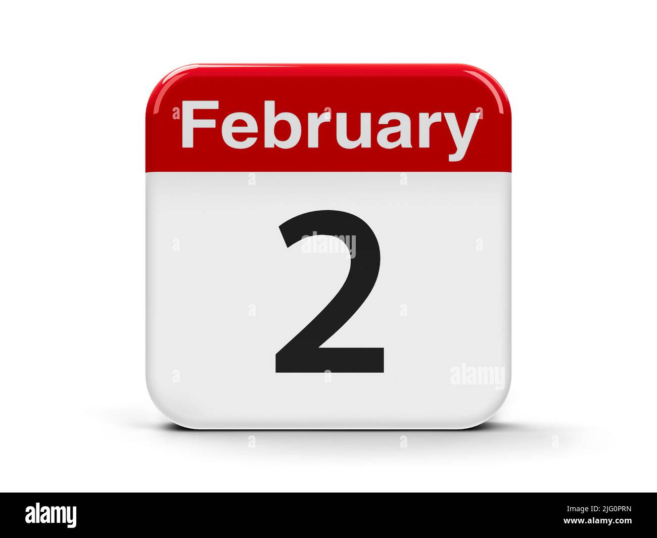 Calendar web button - The Second of February - Groundhog Day and World Wetlands Day, three-dimensional rendering, 3D illustration Stock Photo